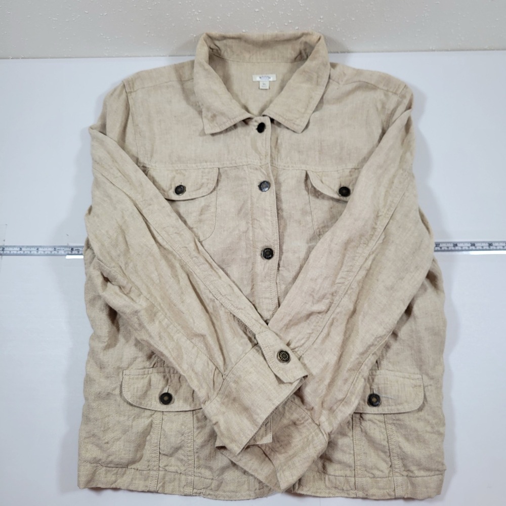 J. Jill 100% Linen Utility Jacket Womens XL Tan Excellent Button Front Pocketed - Picture 3 of 7